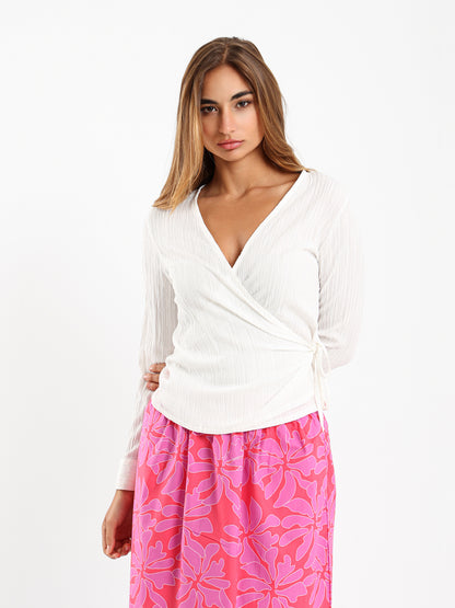 Textured Front Wrap Blouse