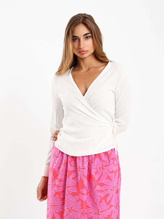 Textured Front Wrap Blouse
