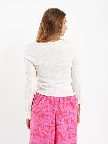 Textured Front Wrap Blouse