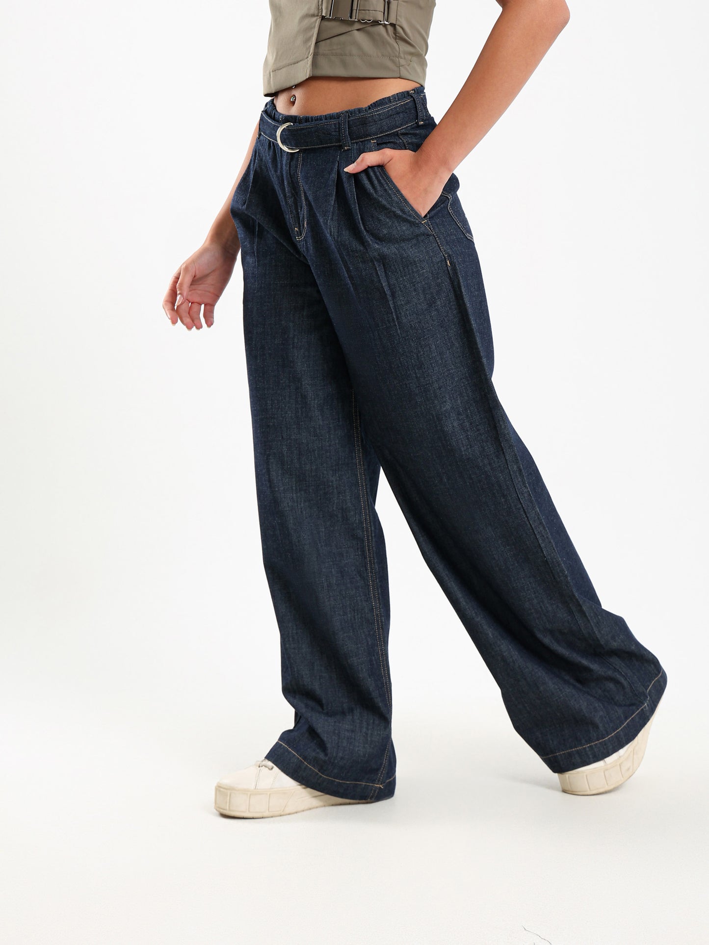 Tencel Belted Wide-Leg Pants