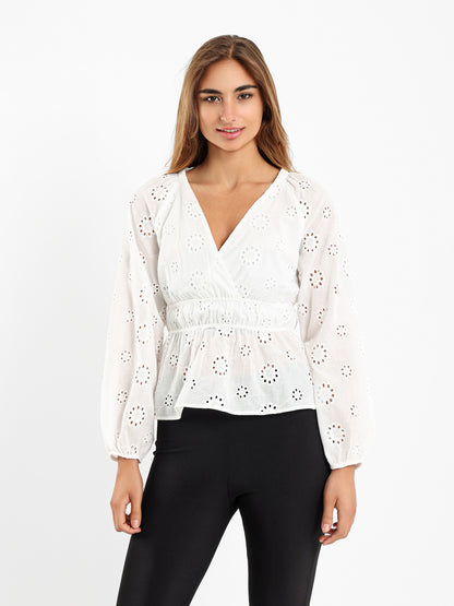 Perforated Long Sleeves Blouse