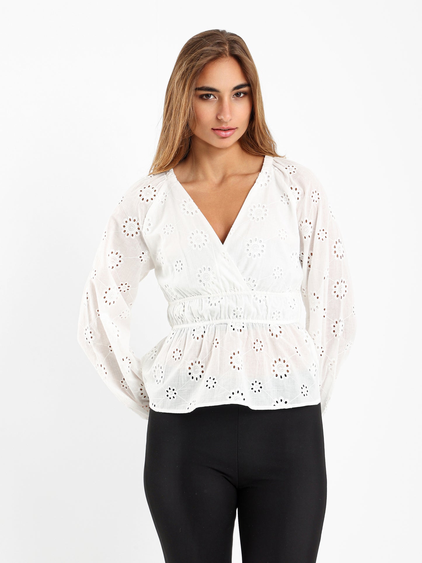 Perforated Long Sleeves Blouse