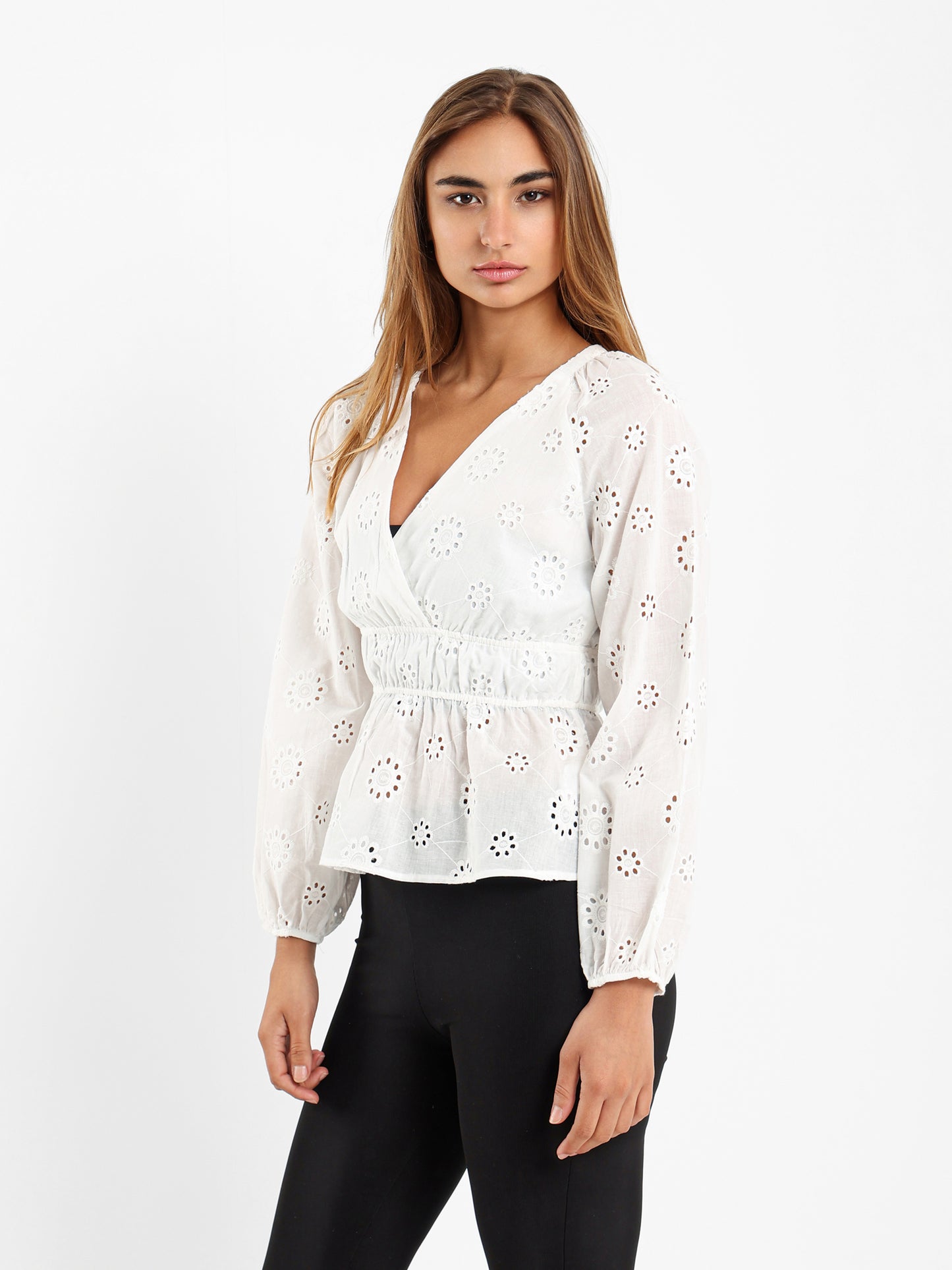 Perforated Long Sleeves Blouse