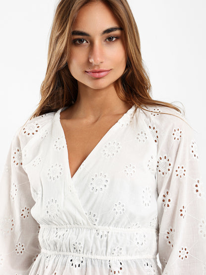 Perforated Long Sleeves Blouse