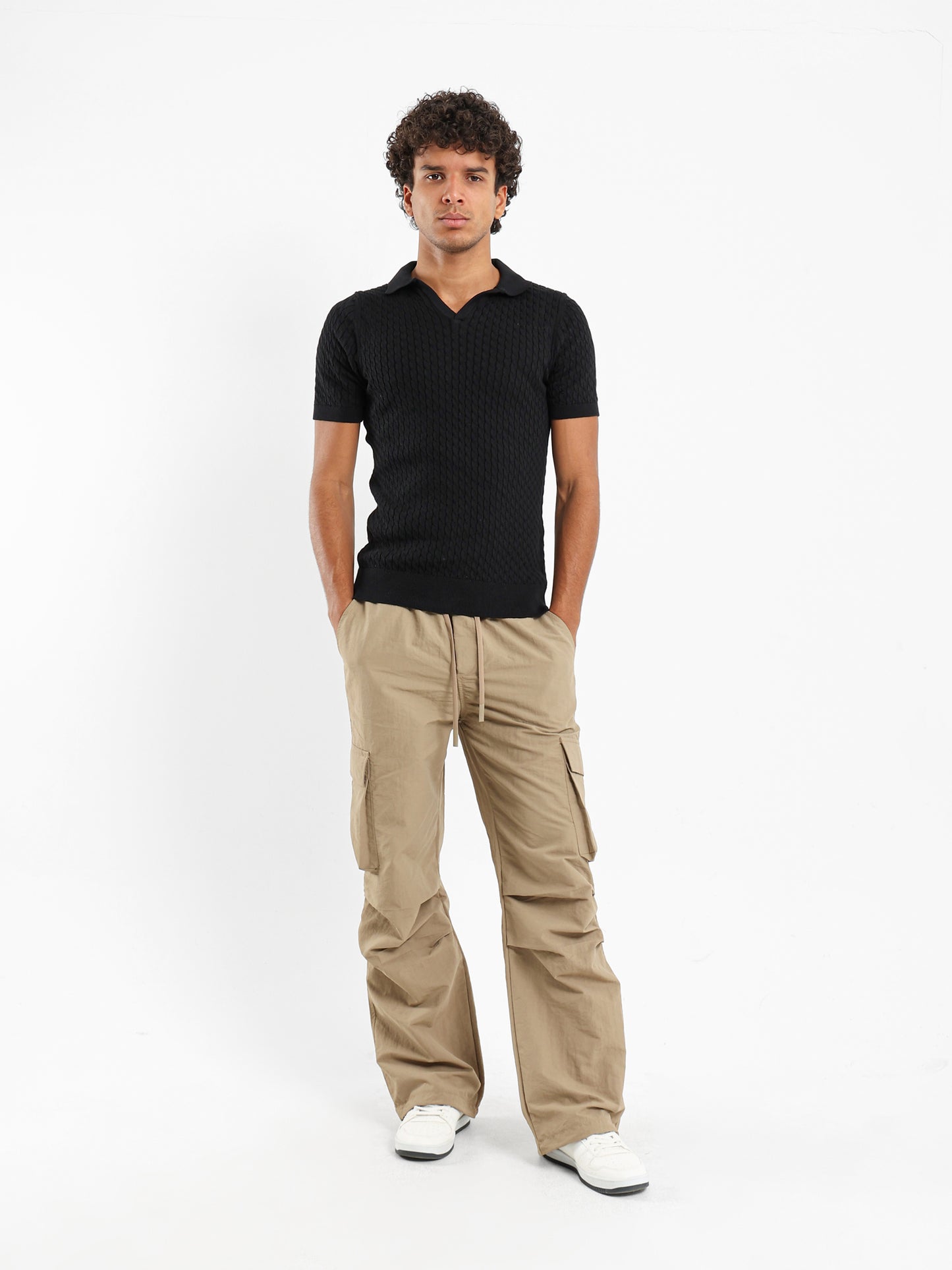 Relaxed Fit Cable Knit Camp Polo