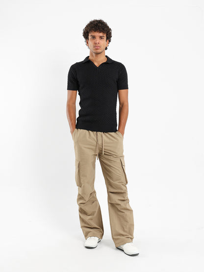 Relaxed Fit Cable Knit Camp Polo