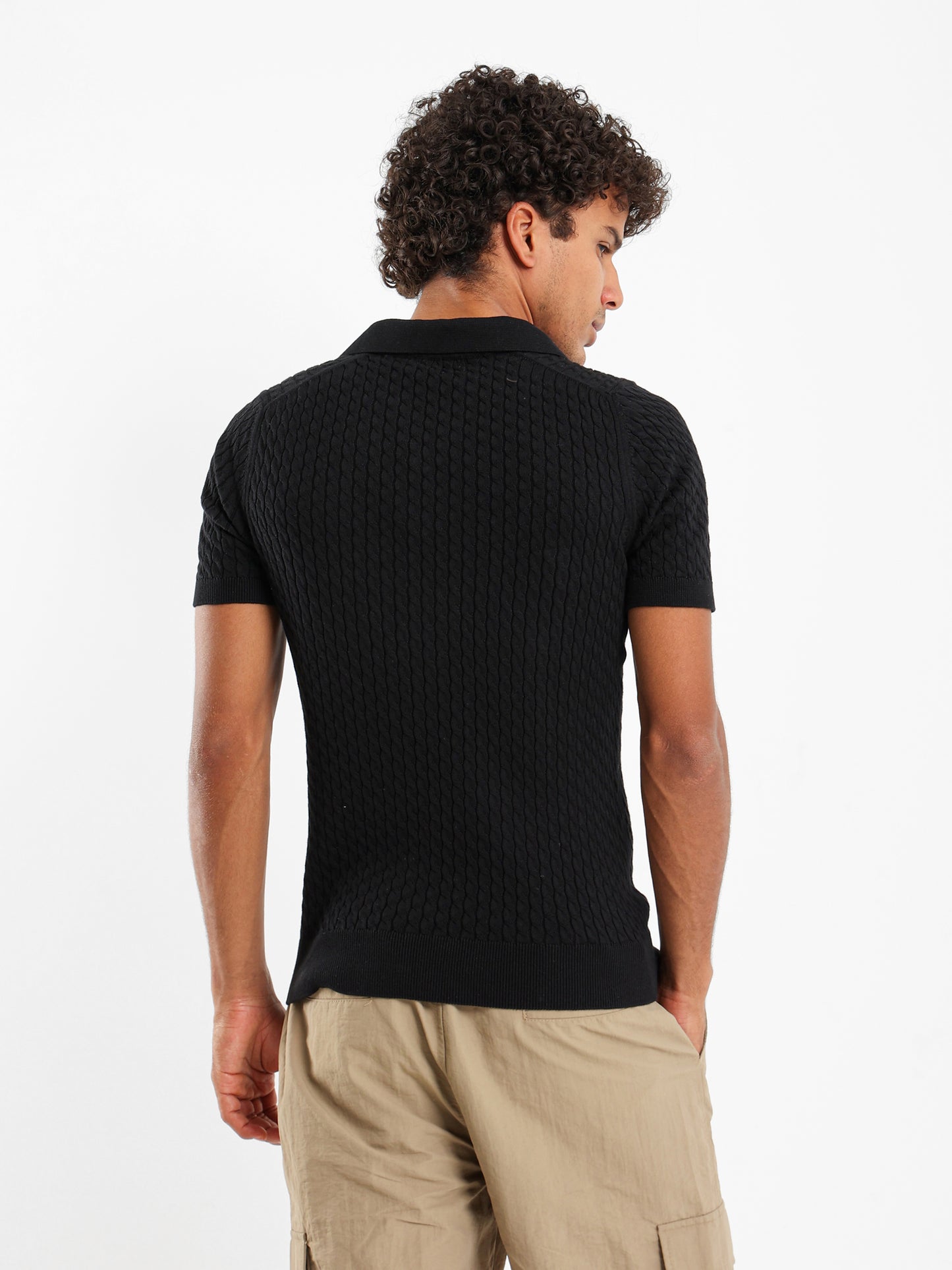 Relaxed Fit Cable Knit Camp Polo