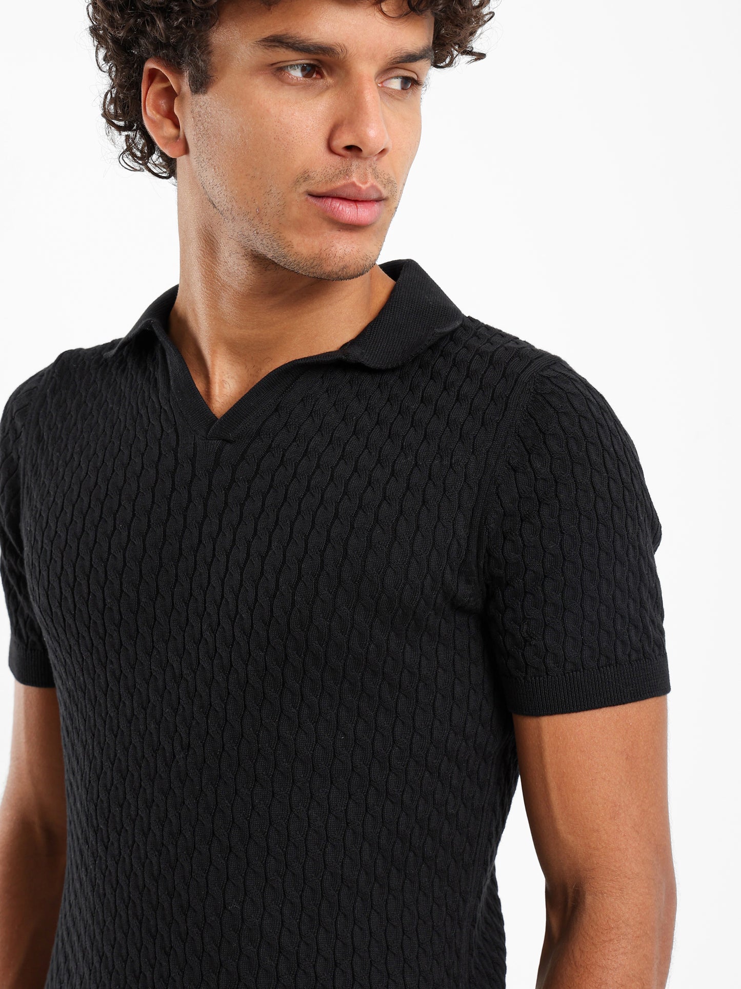 Relaxed Fit Cable Knit Camp Polo