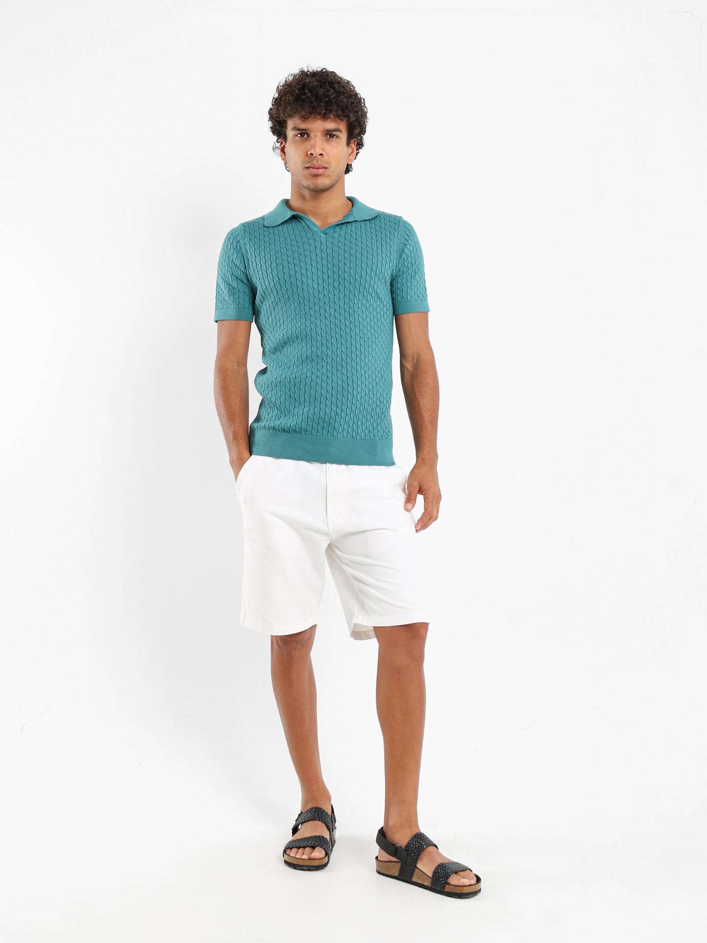 Relaxed Fit Cable Knit Camp Polo