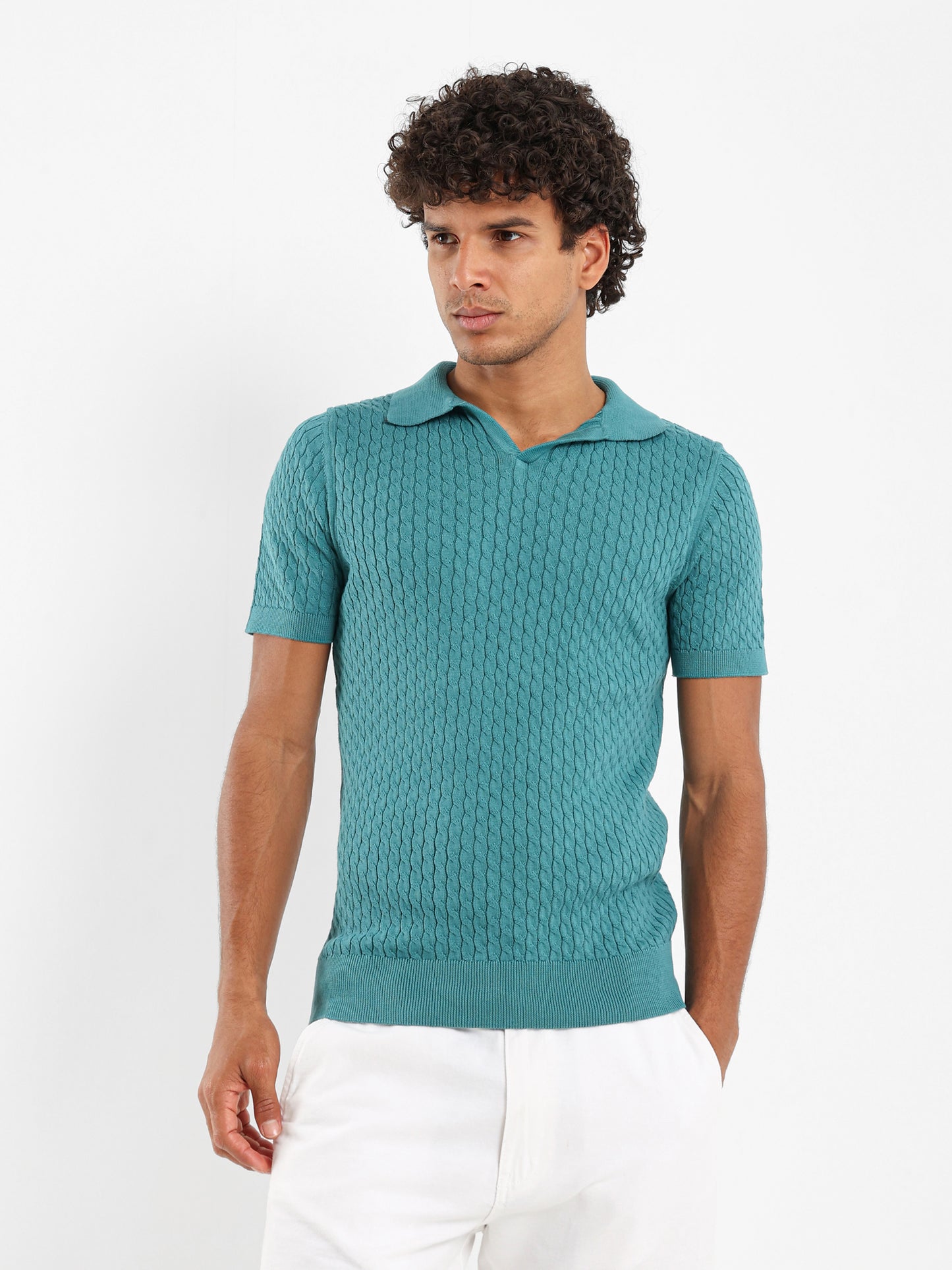 Relaxed Fit Cable Knit Camp Polo