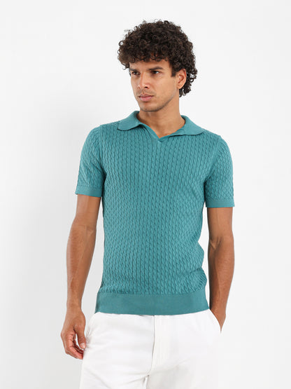 Relaxed Fit Cable Knit Camp Polo