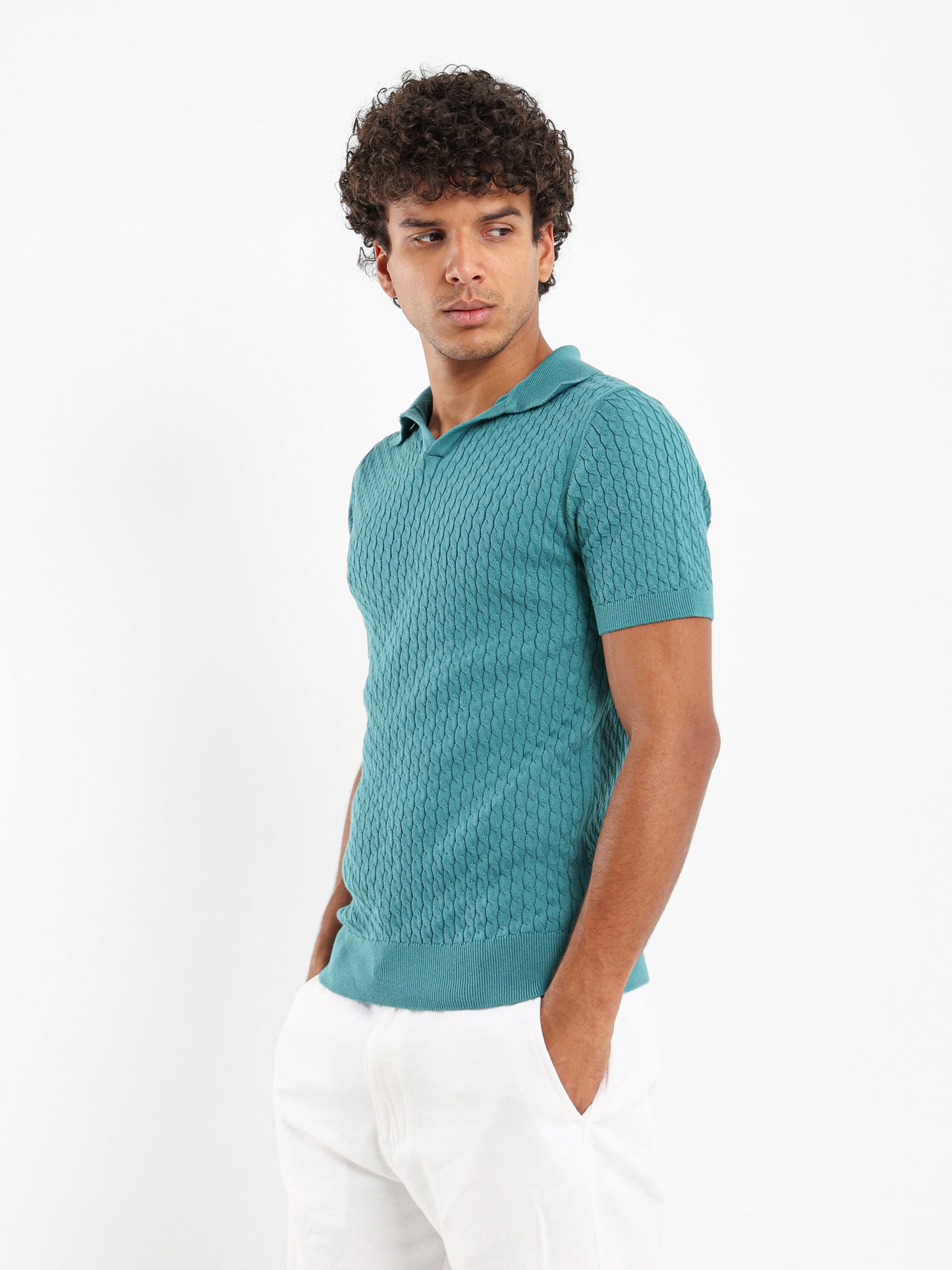 Relaxed Fit Cable Knit Camp Polo
