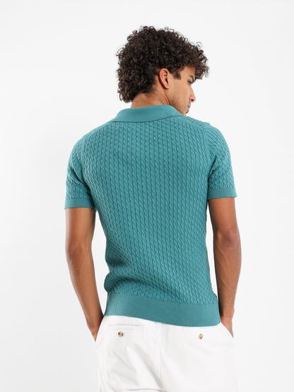 Relaxed Fit Cable Knit Camp Polo