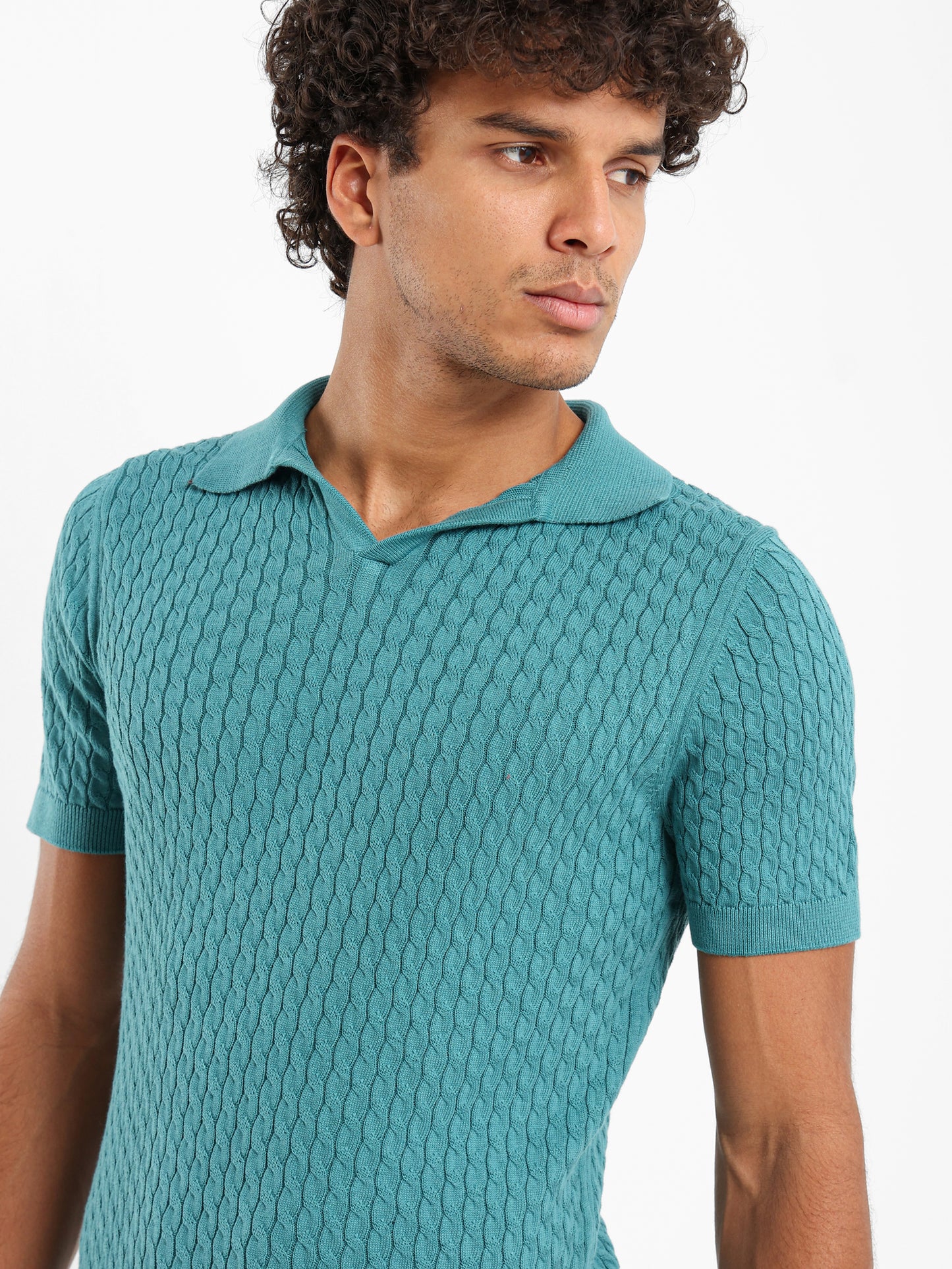 Relaxed Fit Cable Knit Camp Polo
