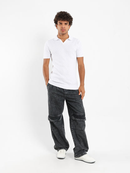 Relaxed Fit Cable Knit Camp Polo