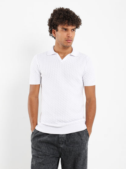 Relaxed Fit Cable Knit Camp Polo