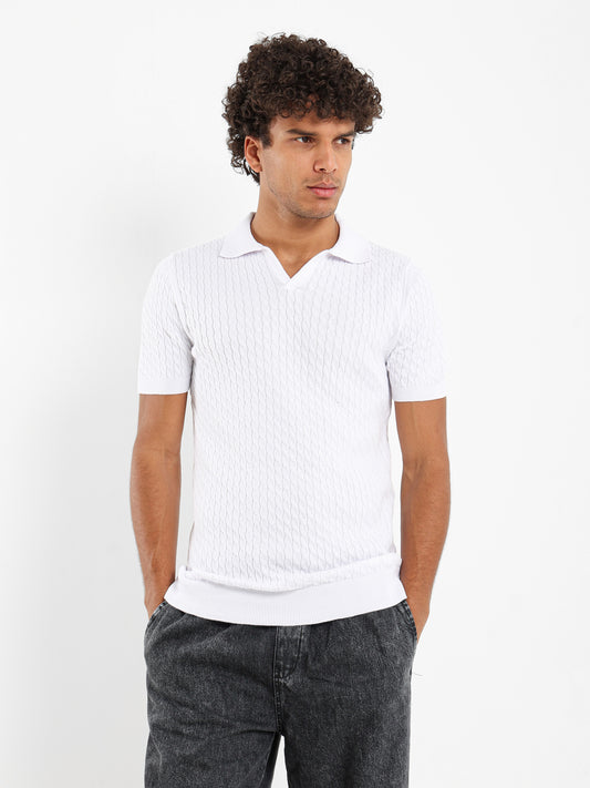 Relaxed Fit Cable Knit Camp Polo