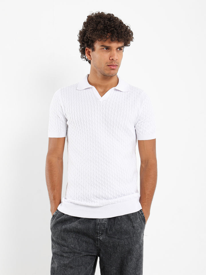 Relaxed Fit Cable Knit Camp Polo