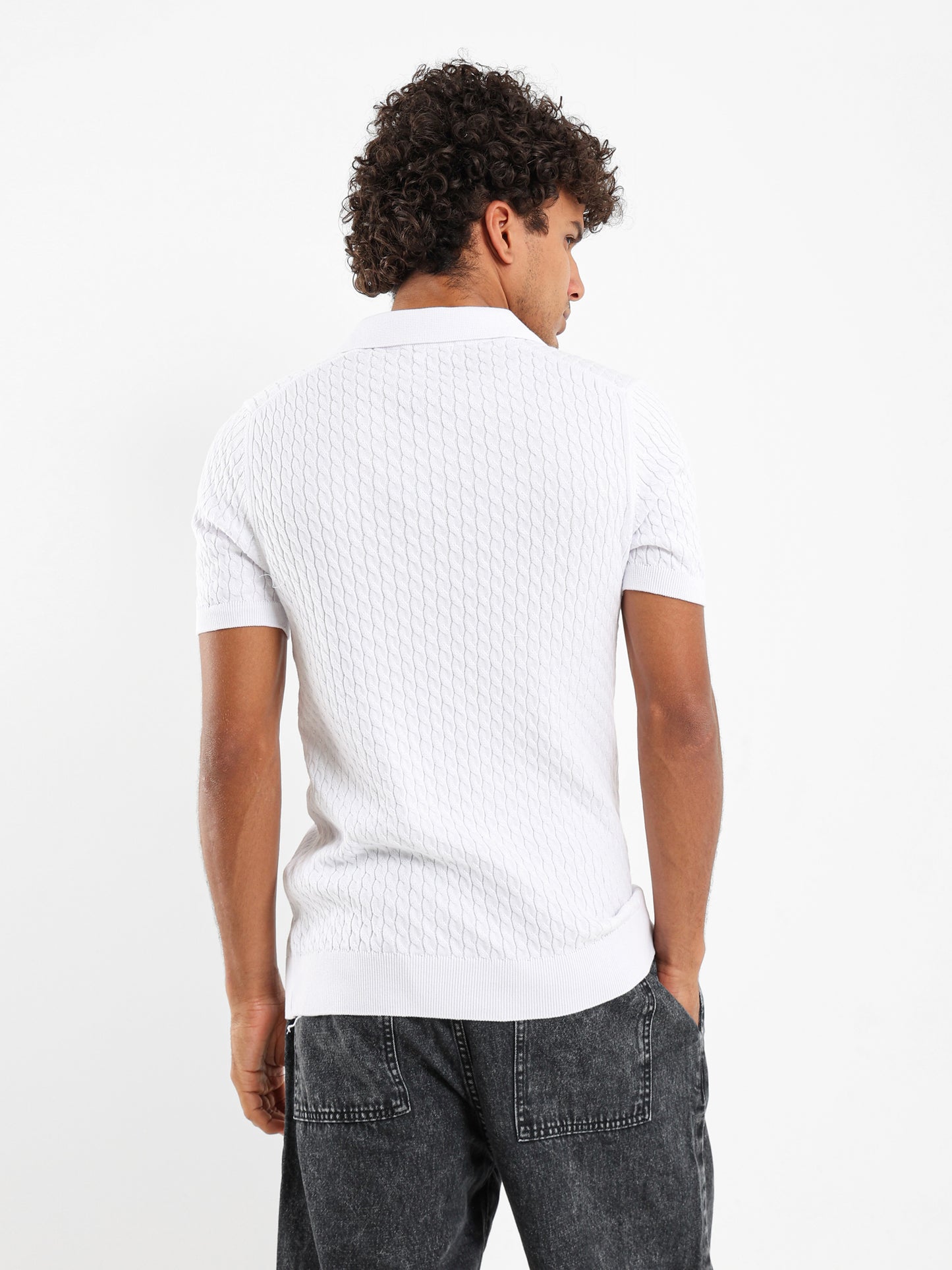 Relaxed Fit Cable Knit Camp Polo