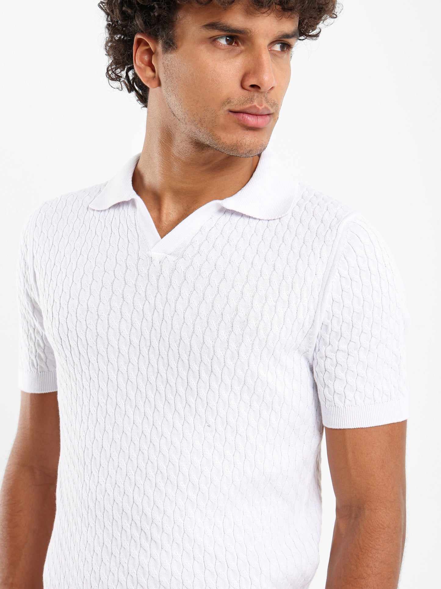 Relaxed Fit Cable Knit Camp Polo