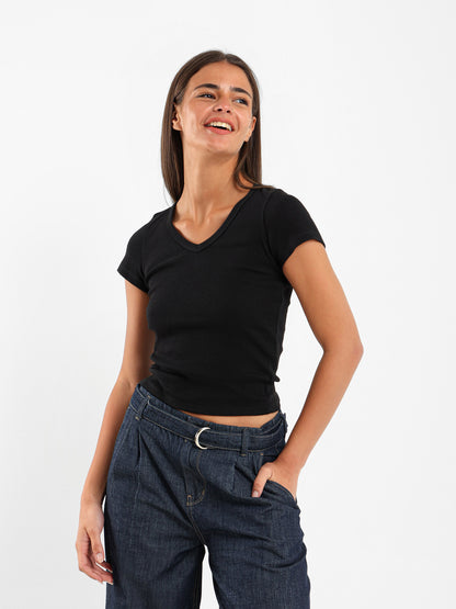 V-Neck Cropped Derby Top