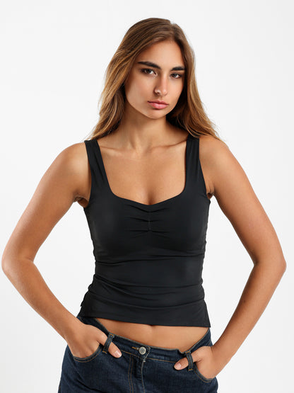 Rushed Front Scoop Neck Tank Top