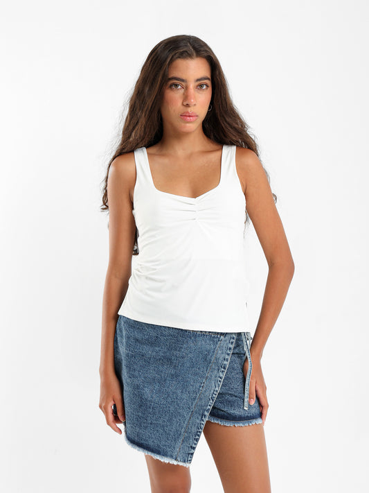 Rushed Front Scoop Neck Tank Top