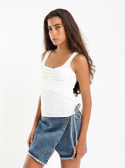 Rushed Front Scoop Neck Tank Top