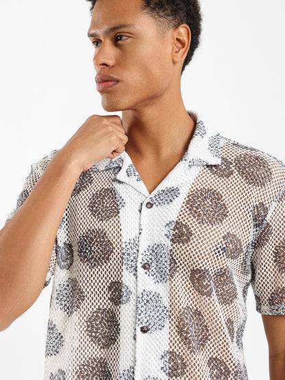 Printed Crochet Relaxed Fit Shirt
