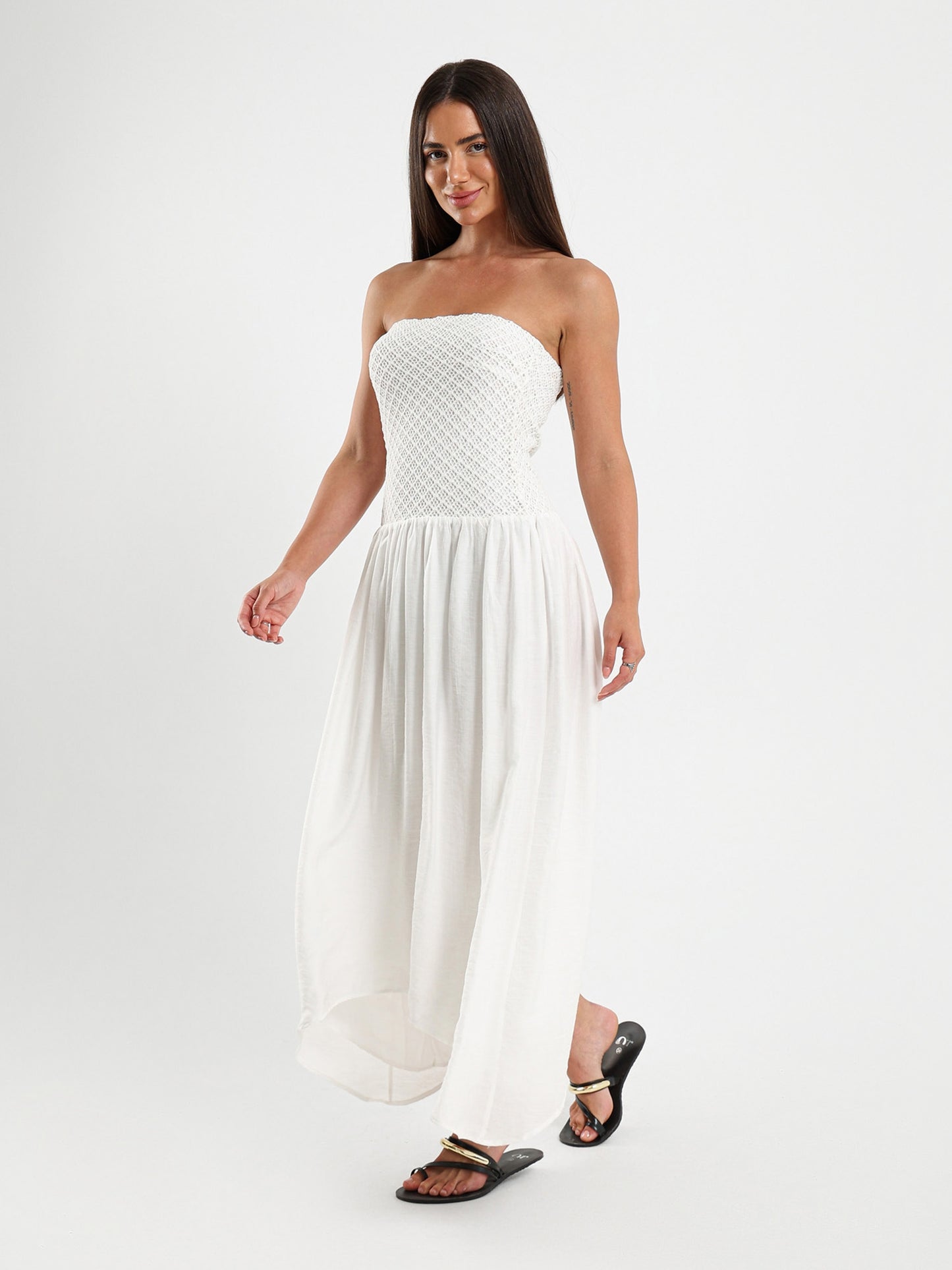 Crochet Strapless Asymmetrical Dress