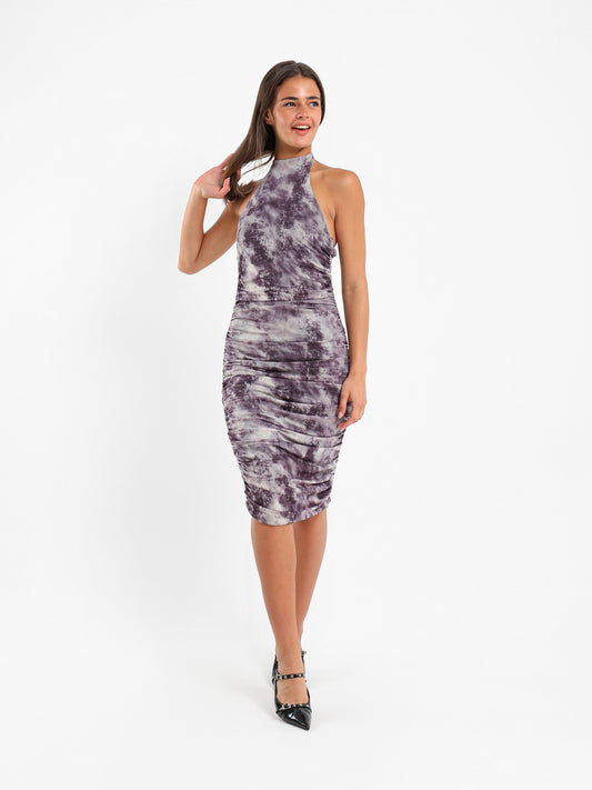 Halter Neck Mesh Midi Dress