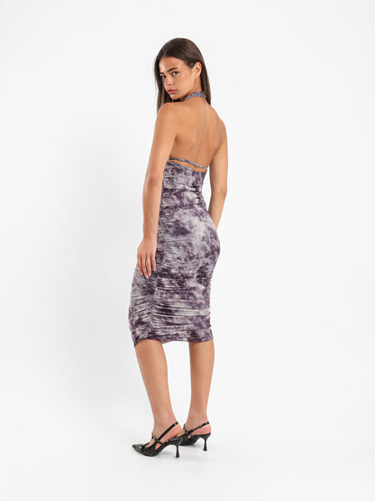 Halter Neck Mesh Midi Dress