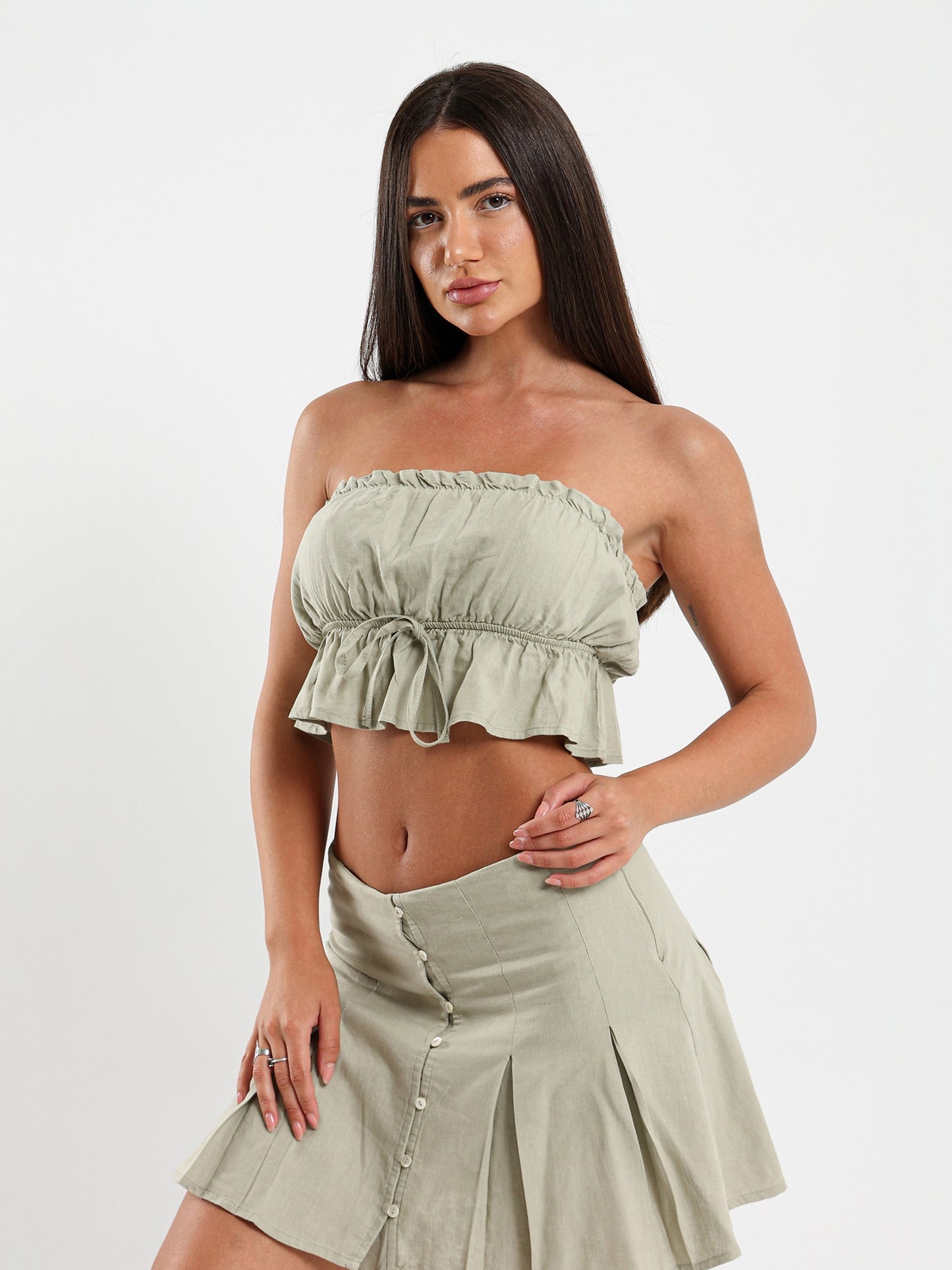 Front Tie Strapless Top