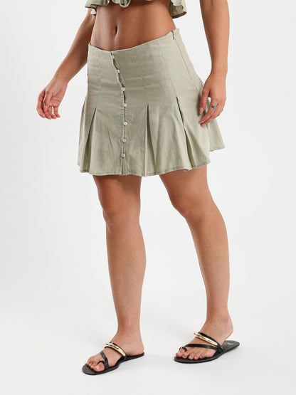 Front Buttoned Mini Skirt