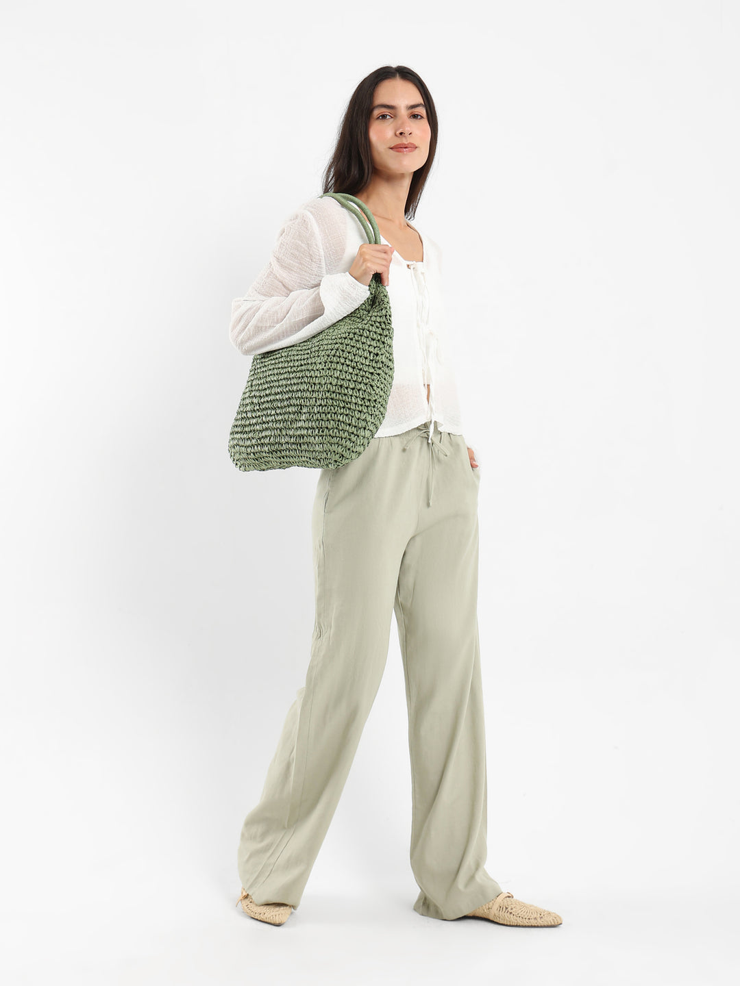 Woven Shoulder Tote Bag