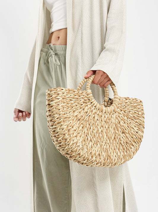 Braided Half-Moon Straw Handbag