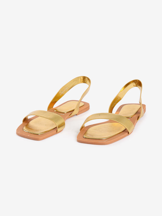 Gold Metallic Double Strap Flat Sandals