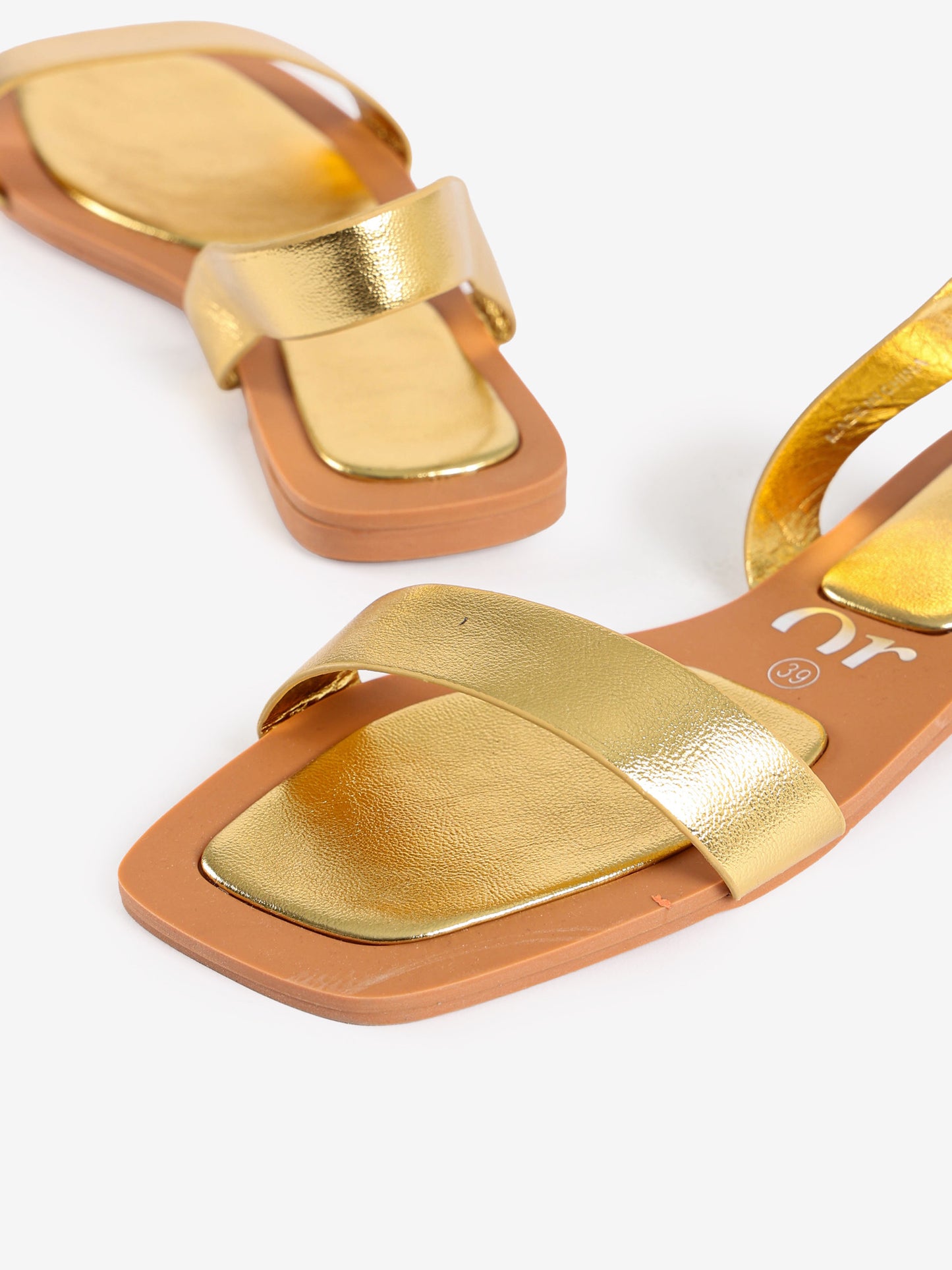 Gold Metallic Double Strap Flat Sandals