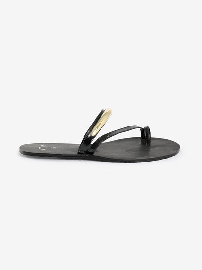 Toe-Ring Flat Sandals with Gold Accent