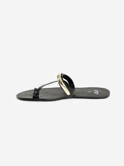 Toe-Ring Flat Sandals with Gold Accent