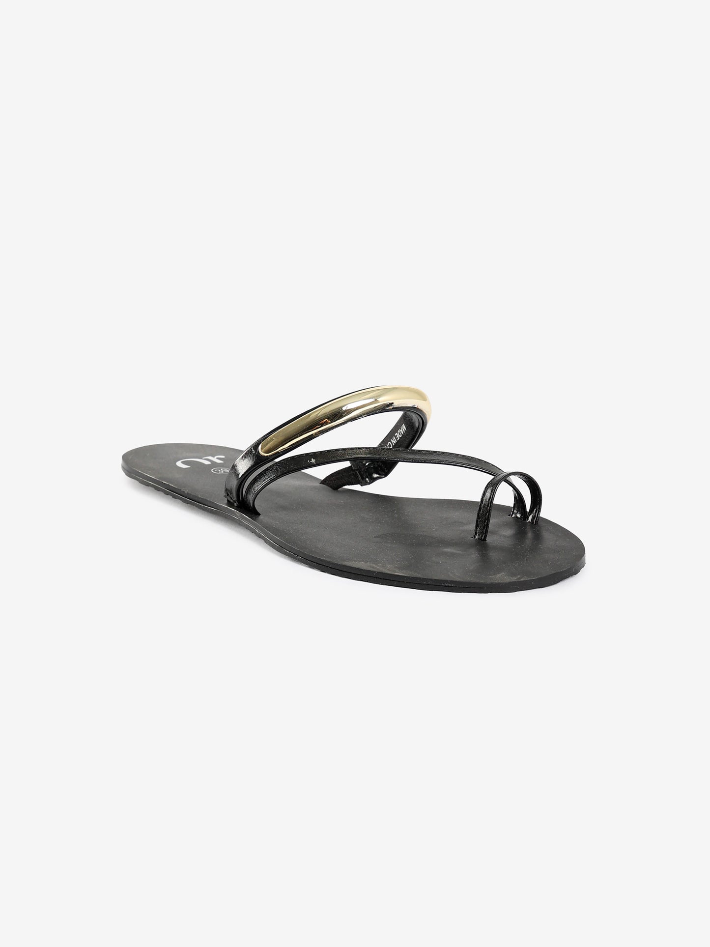 Toe-Ring Flat Sandals with Gold Accent