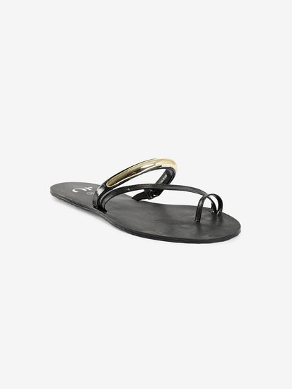 Toe-Ring Flat Sandals with Gold Accent