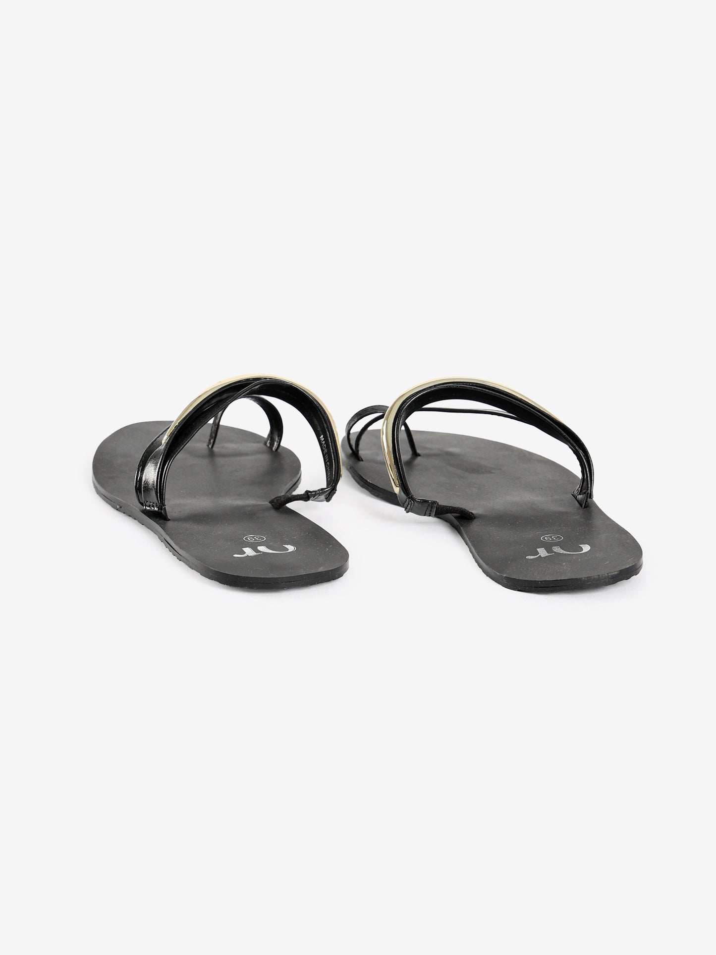 Toe-Ring Flat Sandals with Gold Accent