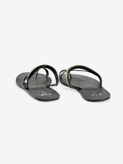 Toe-Ring Flat Sandals with Gold Accent