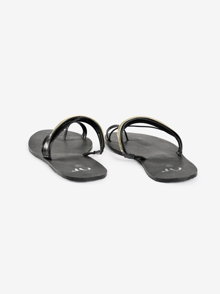Toe-Ring Flat Sandals with Gold Accent
