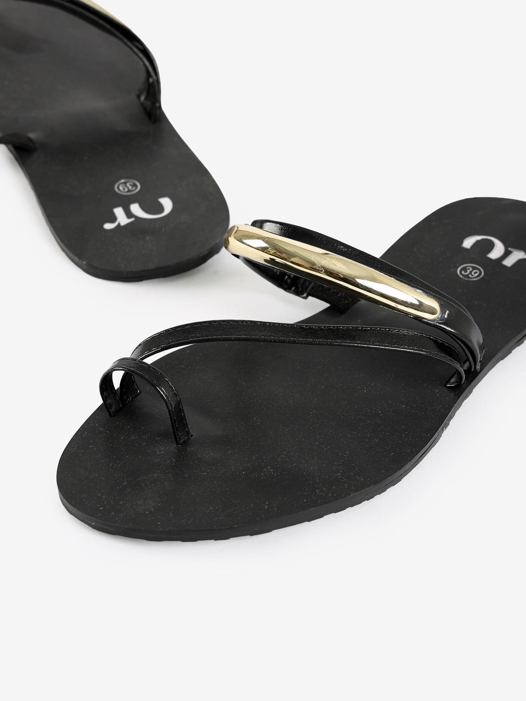 Toe-Ring Flat Sandals with Gold Accent