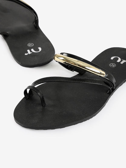Toe-Ring Flat Sandals with Gold Accent