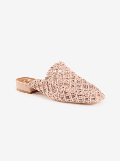 Woven Pointed-Toe Flat Mules