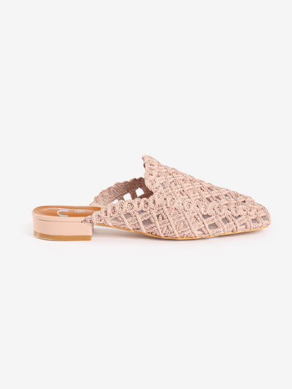 Woven Pointed-Toe Flat Mules