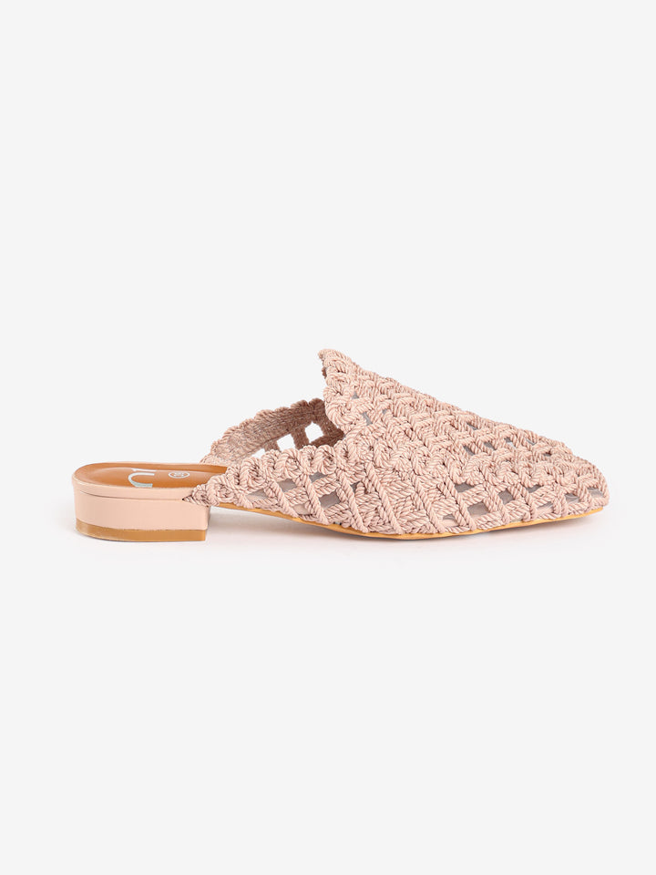 Woven Pointed-Toe Flat Mules